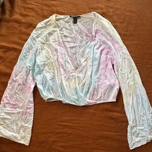 Tie-Dye Wrap Crop Top | Bell Sleeve Boho Blouse